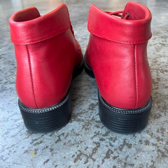 Vintage Danexx Red Leather Lace Up Ankle Boots Plaid Lined 8.5 M - Picture 3 of 8